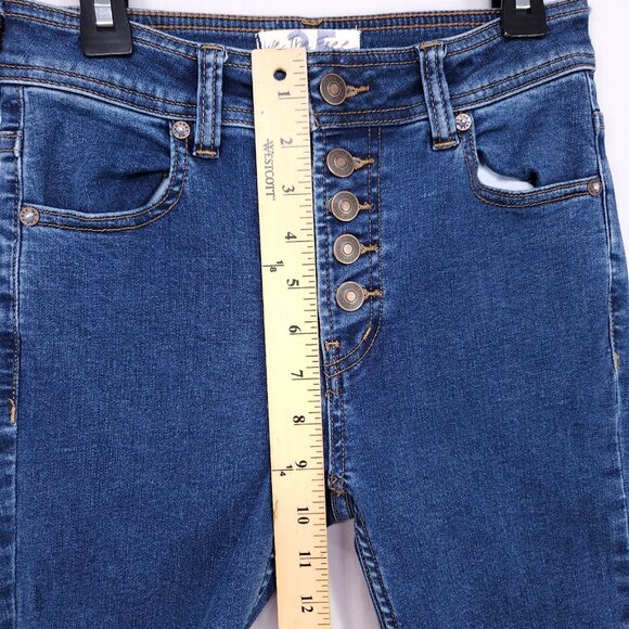 Free People Jeans Womens 25 Blue Denim Bootcut Button Fly Mid Wash - Picture 8 of 13